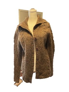 L.L.Bean Brown Flecked Knit Cardigan Sweater Size M